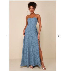 Lulus Garden Of Romance Dusty Blue Floral Burnout Strapless Maxi Dress - Size S